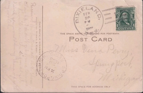 Dixieland TX Reeves County 1908 Postmark