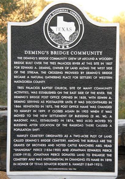 Deming's Bridge Community Texas historical marker