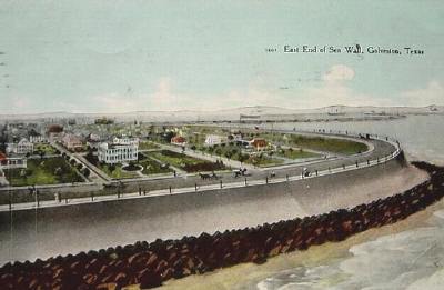 Galveston end of Seawall 1908 old photo