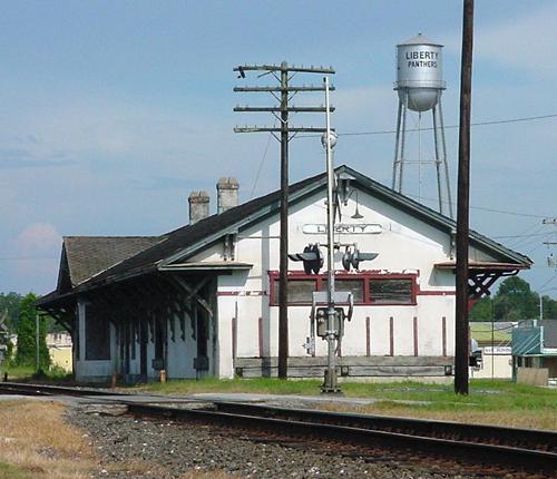 Old depot and water tower,  Liberty, Texas