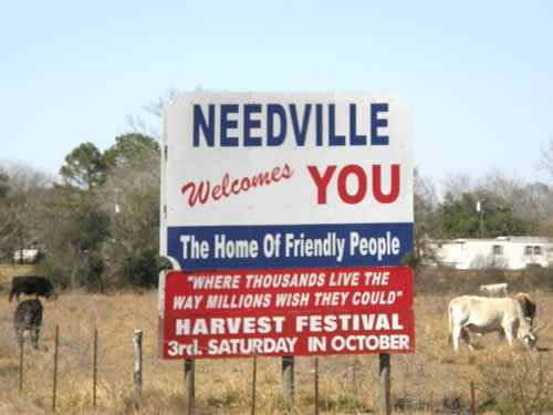 Needville Texas Welcome sign