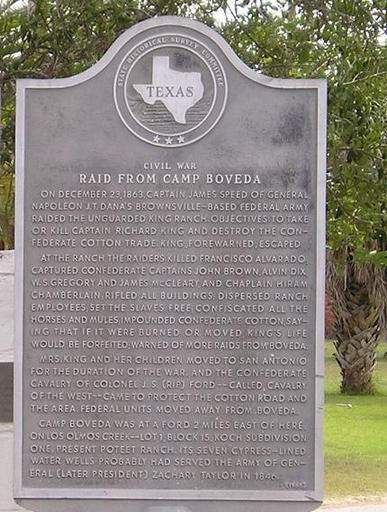 Civil War Raid from Camp Boveda historical marker, Riviera Texas