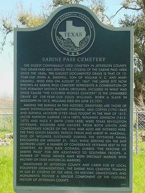 Sabin Pass Cemetery Historical Marker, Texas