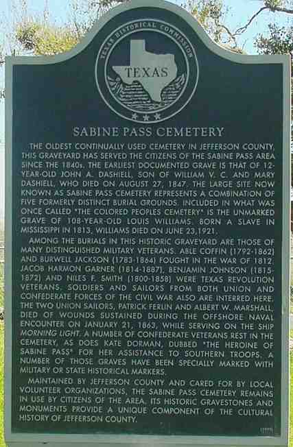 Sabin Pass Cemetery Historical Marker, Texas