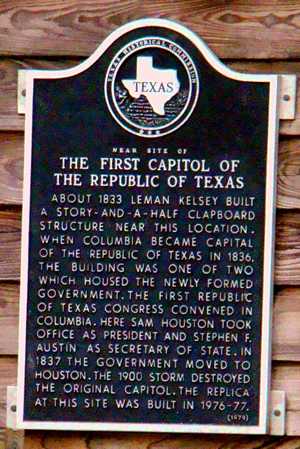 The First Capitol of The Republic of Texas Historical Marker, West Columbia  Texas 