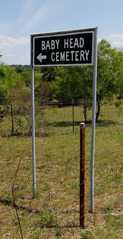 Llano County TX - Baby Head Cemetery sign