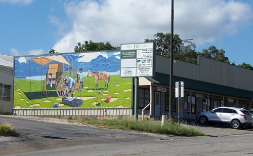 Bandera TX - Texas Rangers mural 'Kelly's Coffee'  on Highway 16