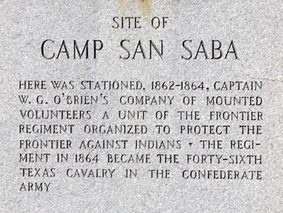 Site of Camp San Saba Texas Centennial Marker text