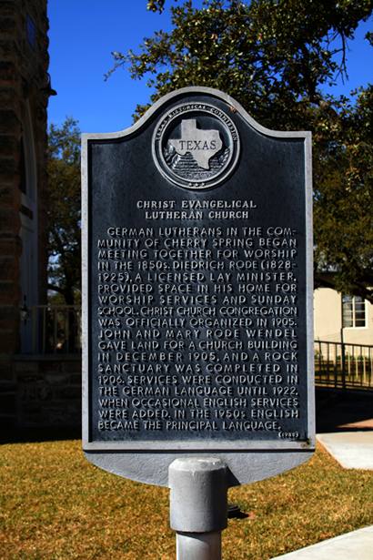 Cherry Spring TX - Christ Evangelical Lutheran Church Historical Marker 
