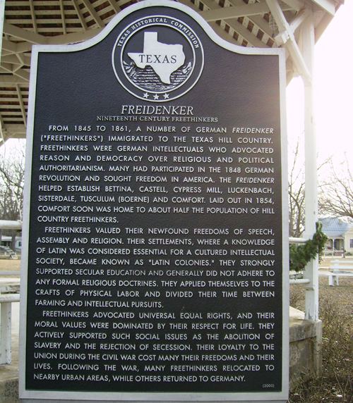 German Freidenker Freethinkers  historical marker, Comfort Texas