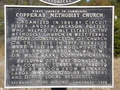 Copperas Methodist Church, Texas  historic marker