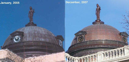 Georgetown, TX - Williamson County courthouse dome before & after restoration