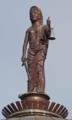 Georgetown, TX - The restored 1911 Williamson County courthouse  Justice statue