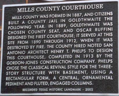 Goldthwaite Texas - Mills County Courthouse historical marker 