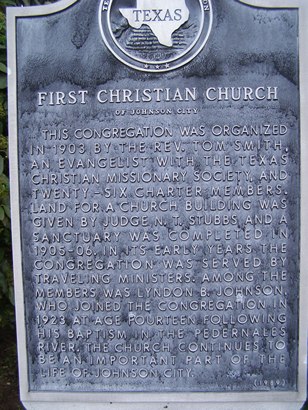 Johnson City TX First Christian Church historical marker