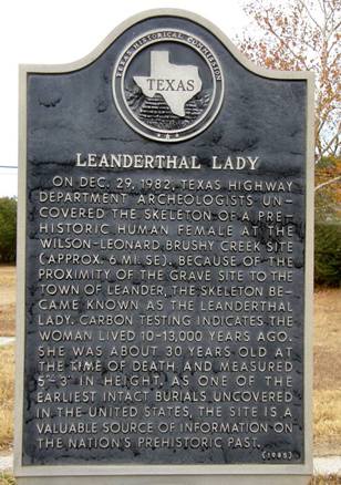 Leander Tx Leanderthal Lady historical marker