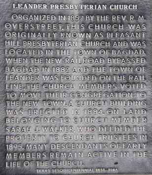 Leander Presbyterian Church Texas marker