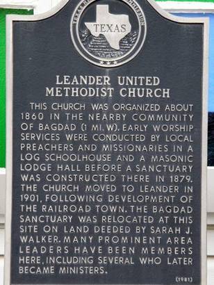 Leander Tx United Methodist Church marker