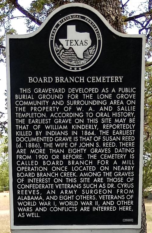 Llano County TX - Lone Grove Board Branch Cemetery Historical Marker 
