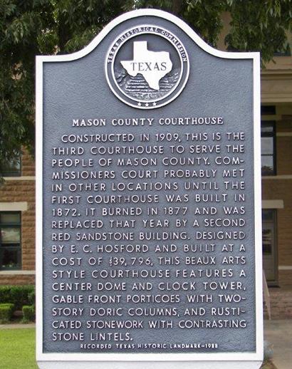 Mason, Texas - Mason County Courthouse historical marker