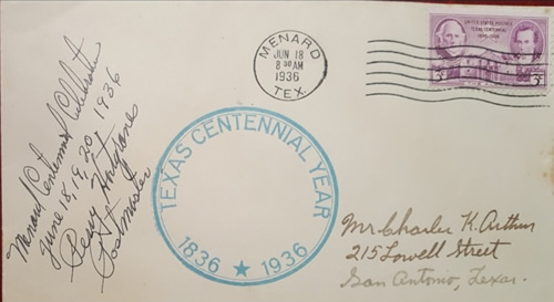 Menard, Texas Centennial 1936 Postmark