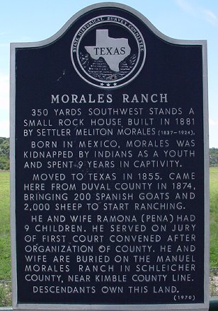 Texas - Morales Ranch Historical Marker closeup