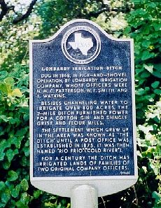 Rio Frio Texas LombardyIrrigation Ditch Historic Marker