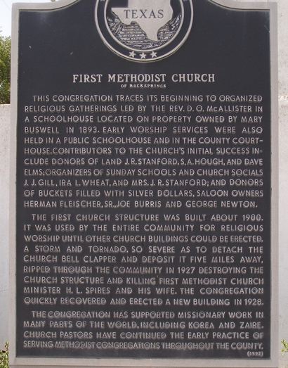 Rocksprings TX First Methodist Church historical marker