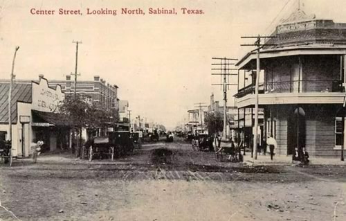 Sabinal, Texas - Center Street showing bank building