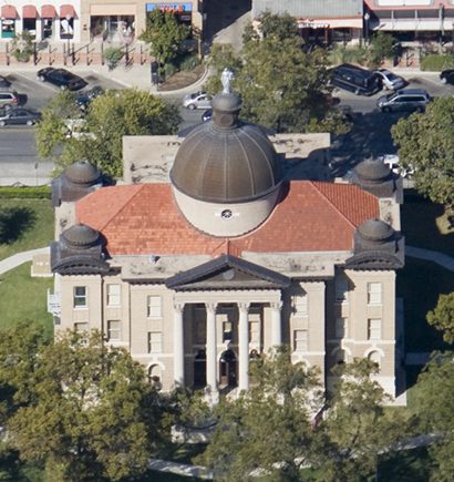 Hays County Courthouse aerial view, San Marcos TX
