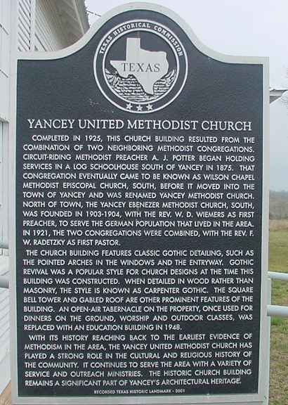 Yancey United Methodist Church Historical Marker, Texas