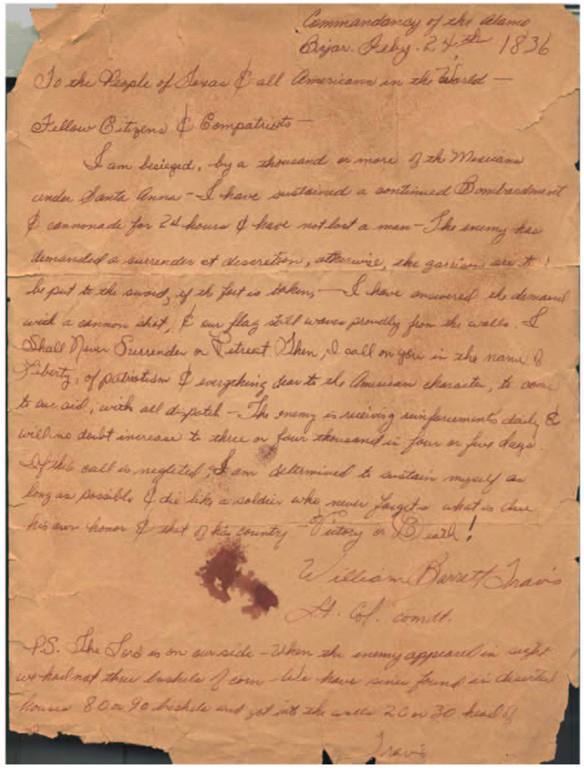 "Bonham, Texas" Travis Alamo Letter copy