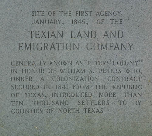 Peters' Colony Texas Centenail Marker