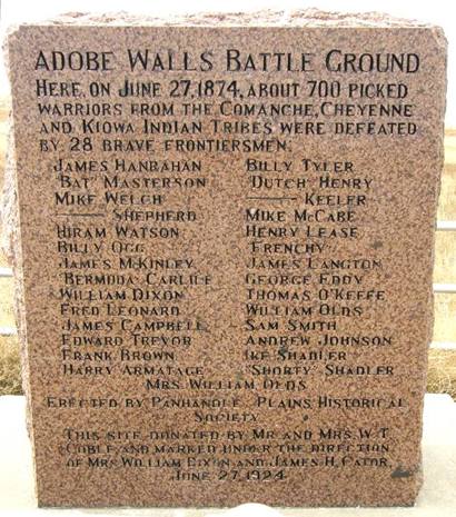 Texas June27-1874 Adobe Walls Battle Ground Marker