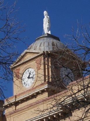 Anson Texas 1910 Jones County Courthouse  clock tower and statue of Themis on dome