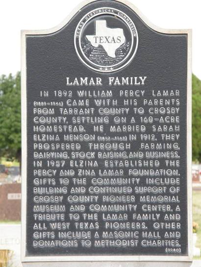 Crosbyton Tx - Lamar family historical marker
