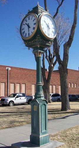 Clock on courthouse ground, Dalhart Texas