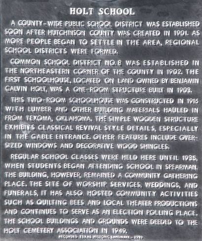 Hutchinson County Texas - Holt School historical markers