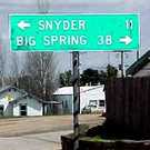 road sign to Snyder and Big Spring Texas