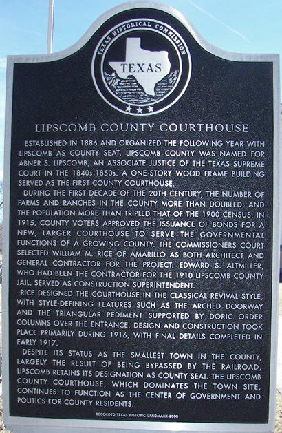 TX Lipscomb County Courthouse Historical Marker