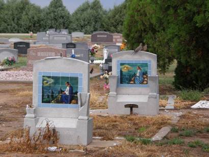 Lorenzo Tx Cemetery Tile Headstones with Christ