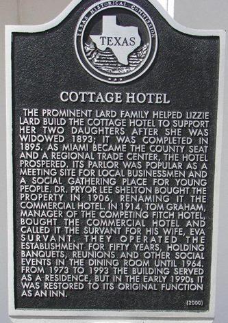 Miami TX 1895 Cottage Hotel historical marker