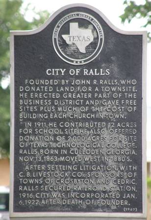 Ralls Tx - City Of Ralls Historical Marker