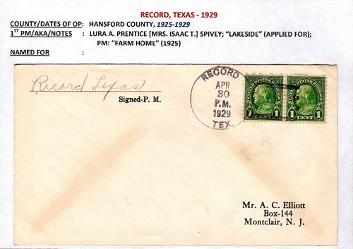 Record TX 1929 Postmark
