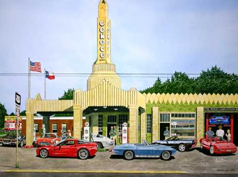 Shamrock Texas Conoco Gas Station with Corvettes