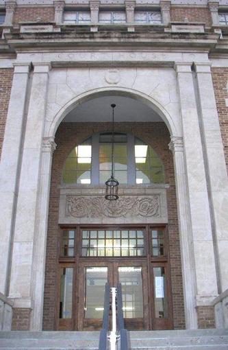 Hutchinson County Courthouse front entrance, Stinnett, Texas