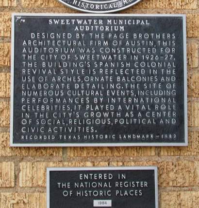 Sweetwater TX - Sweetwater Municipal Auditorium historical marker