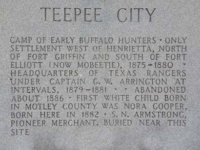 Tee Pee City Texas Centennial marker