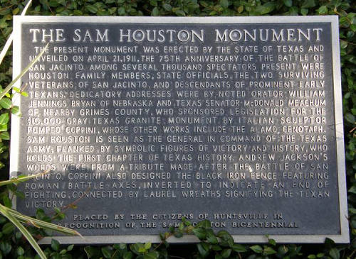 Huntsville Tx - Sam Houston Monument Marker