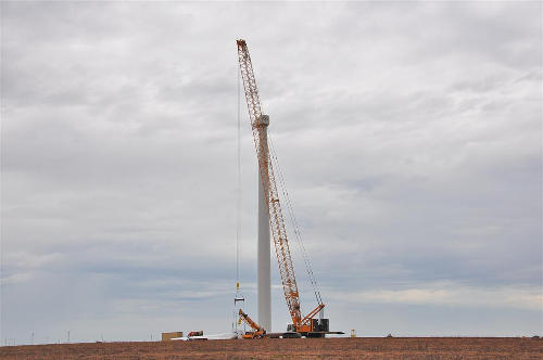 Crane, and wind turbine under construction -  Roscoe, Texas
